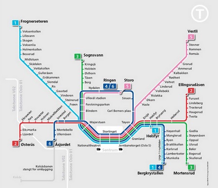 Carte : Plan du mÃ©tro d'Oslo (NorvÃ¨ge)