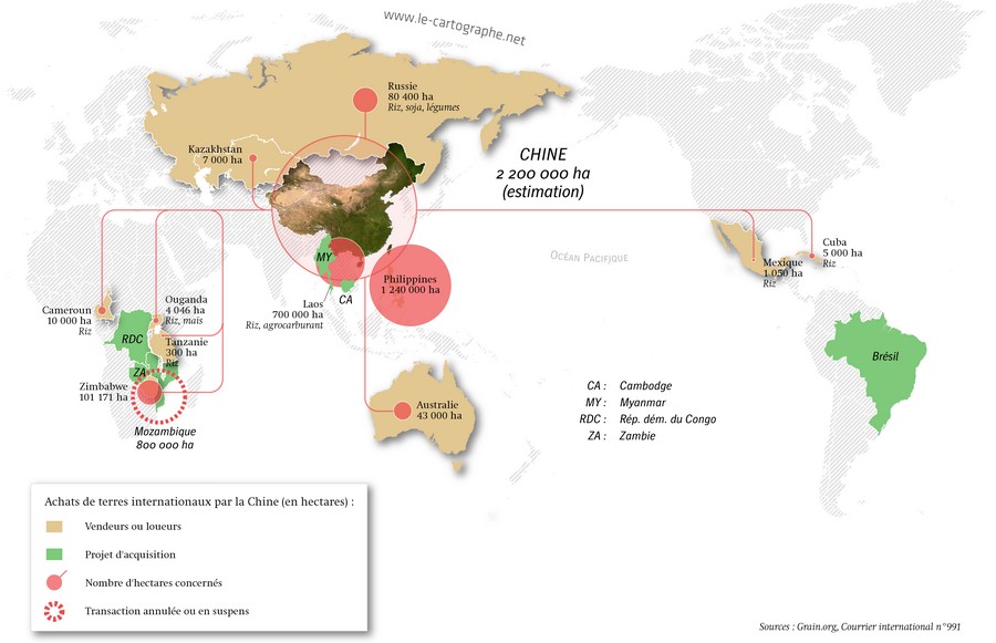 Carte : Les achat de terres internationaux de la Chine en 2008