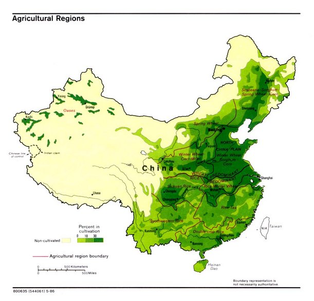 Carte : Les terres agricoles chinoises en 1988