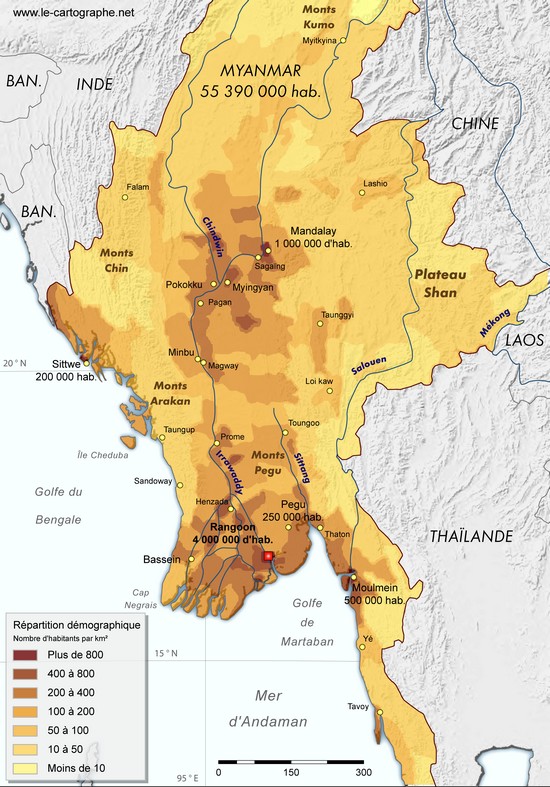 Carte - Densité de population du bassin de l'Irrawady