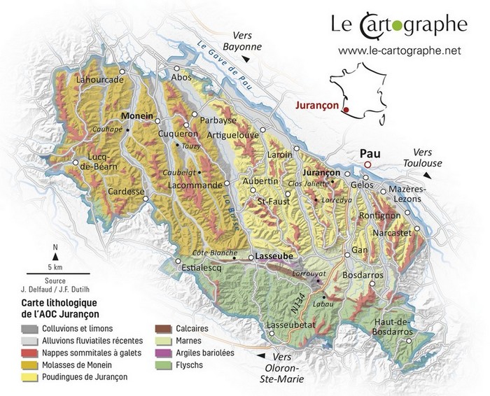 Carte lithologique de l'AOC Jurançon