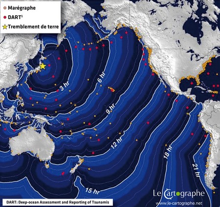 Carte : Vitesse d'avancée de la vague à partir de son origine