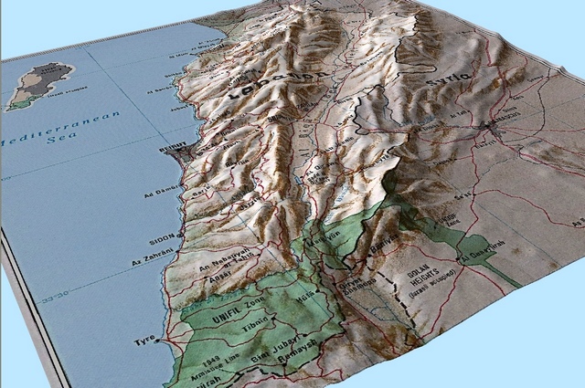 Carte : Carte topo simple du Liban drappé sur un MNT
