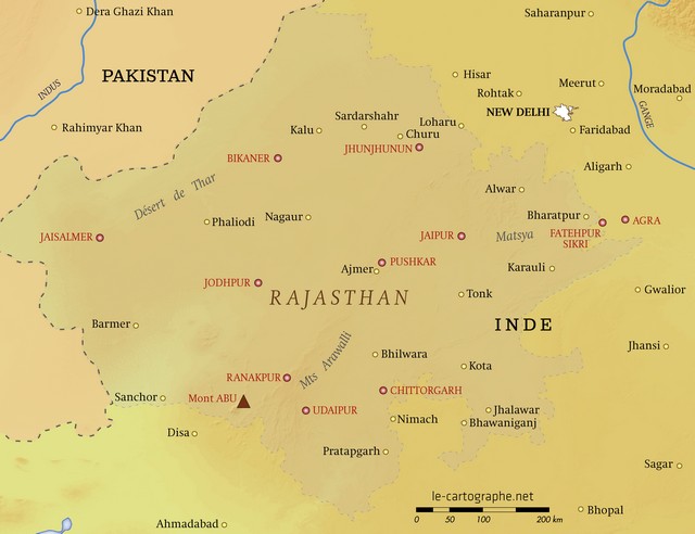 Carte - Les lieux touristiques du Rajasthan 