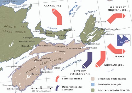 Carte : 1755, l'Acadie et le grand dérangement
