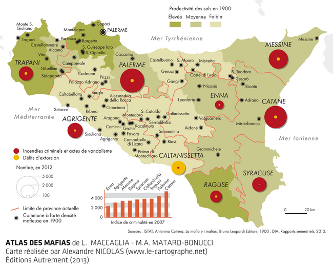 Carte - L'extension territoriale de la mafia sicilienne