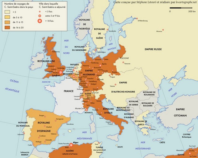 Les voyages de C. Saint-Saëns à travers l'Europe de 1870 à 1921