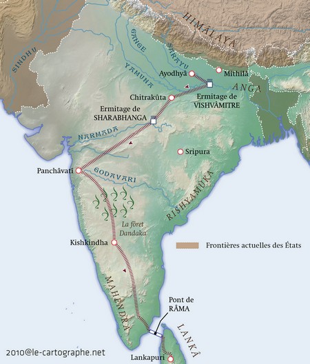 Carte : Périple de Râma dans le Râmâyana