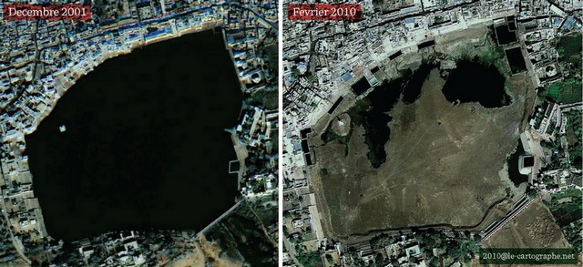 Image satellite : Le lac de Pushkar, chronique d'une secheresse anoncée