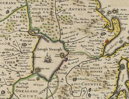 Carte : Les provinces de l'Ulster, par J. Janssonius - 1645 (extrait)