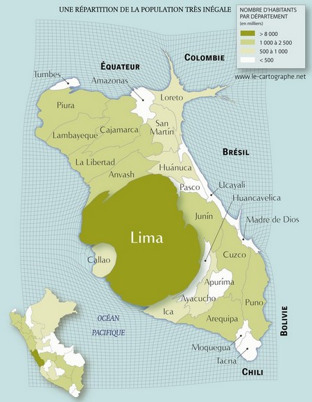 Anamorphose - Répartition de la population du Pérou par département