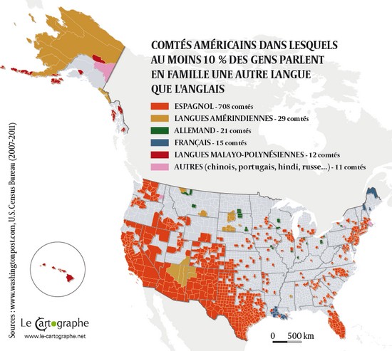 Carte : Les États-Unis multilingue