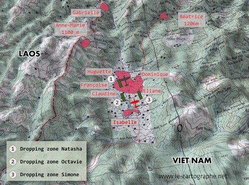 Carte 3D - Les positions françaises à Ðiện Biên Phủ