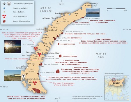 Carte : Le nucléaire et la Nouvelle-Zemble (Russie)