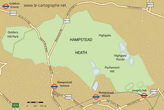 Carte : Londre et le quartier d'Hampstead