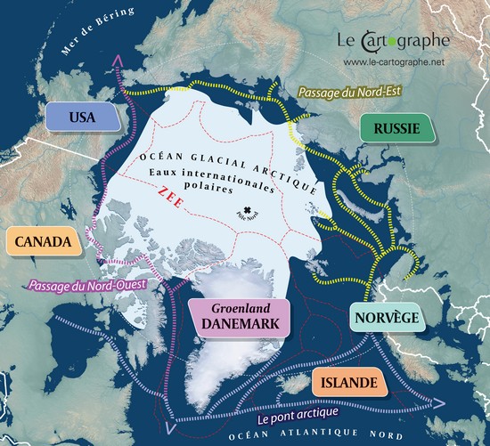 Carte : Les passages maritimes de l'arctique