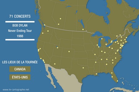 Carte : La Never Ending Tour de Bob Dylan en 1988