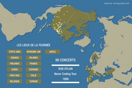 Carte : La Never Ending Tour de Bob Dylan en 1989