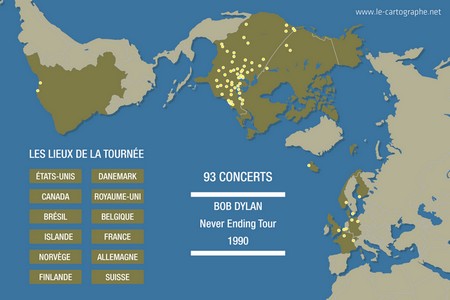 Carte : La Never Ending Tour de Bob Dylan en 1990