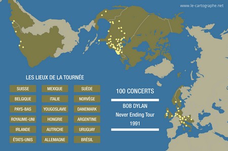 Carte : La Never Ending Tour de Bob Dylan en 1991