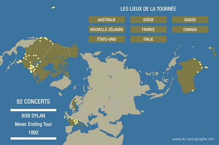 Carte : La Never Ending Tour de Bob Dylan en 1992