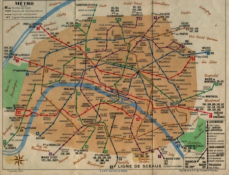 Carte : Plan du métro parisien en 1950