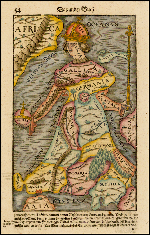 Carte : La dame Europe de S. Münster (1556)