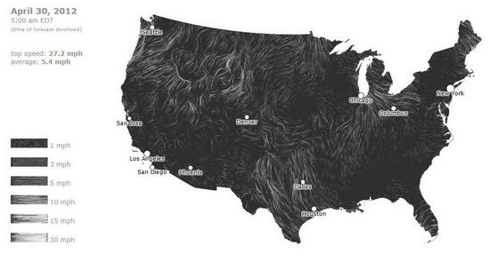 Carte : Cartographie des vents aux États-Unis le 30 avril 2012 à 5 heure du matin