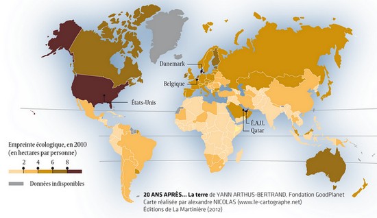 Carte : l'empreinte écologique par personne, en 2010
