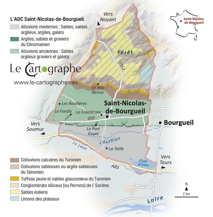 Carte géologique de l'AOC Saint-Nicolas de Bourgueil