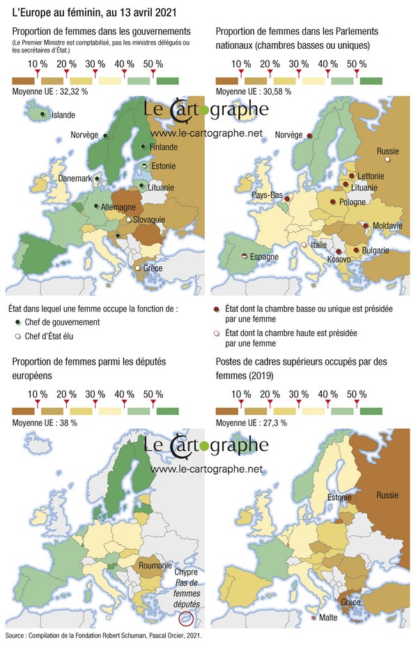 Carte : La place des femmse dans la vie politique de l'Union européenne