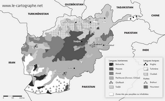 Carte : Les minorités ethnolinguistiques en Afghanistan