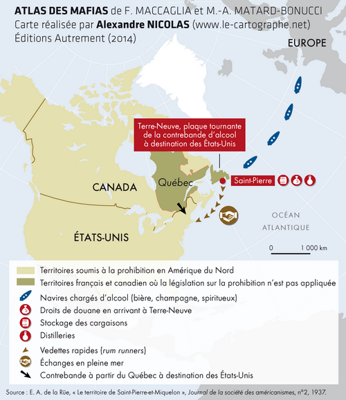 Carte : Le trafic d'alcool au temps de la prohibition
