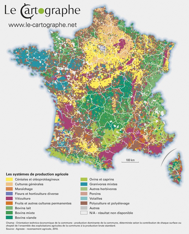 Carte : Les système de production agricoles en France