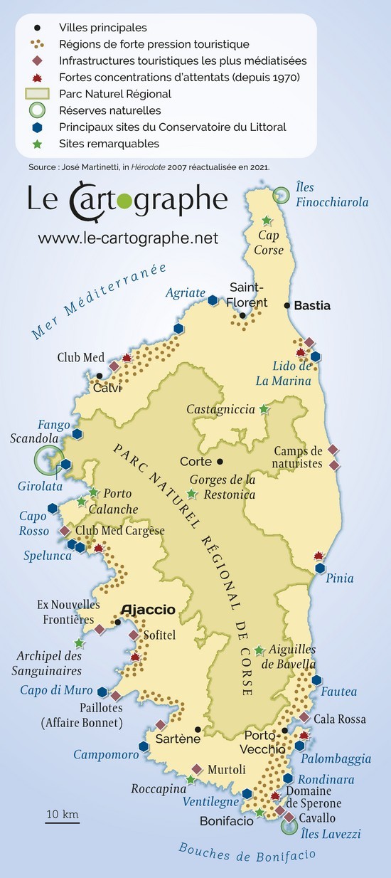 Carte : La mise en tourisme de la Corse et de la protection des sites