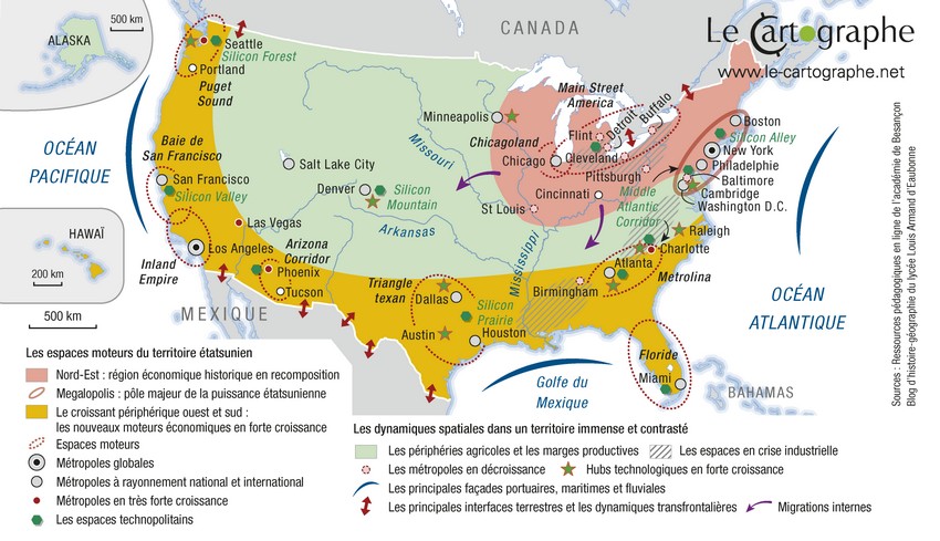 Carte : Les grands équilibres territoriaux des États-Unis
