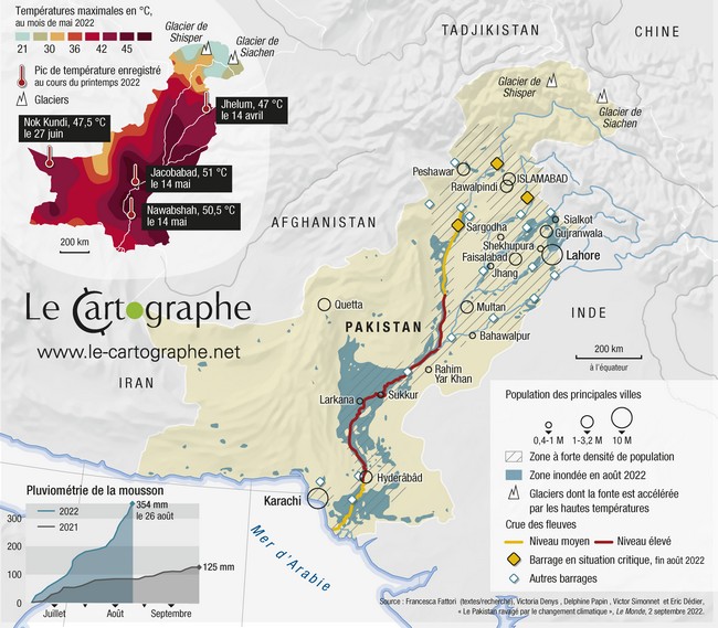 Carte : Pakistan, été 2022, le pays en proie aux inondations