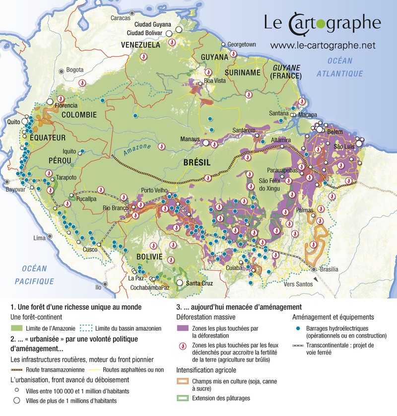 Carte : L'Amazonie entre développement et destruction