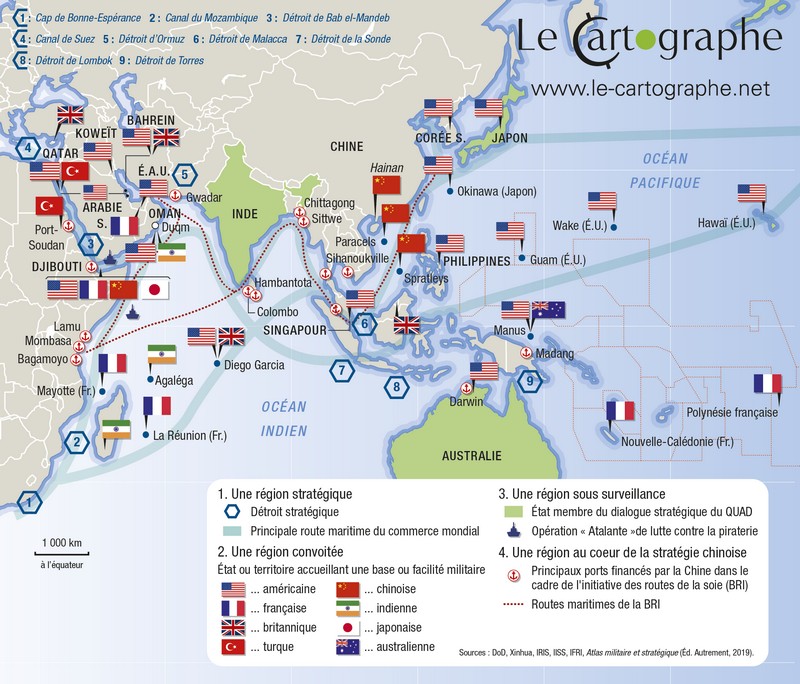 Carte : Enjeux géostratégiques sur l'espace indopacifique