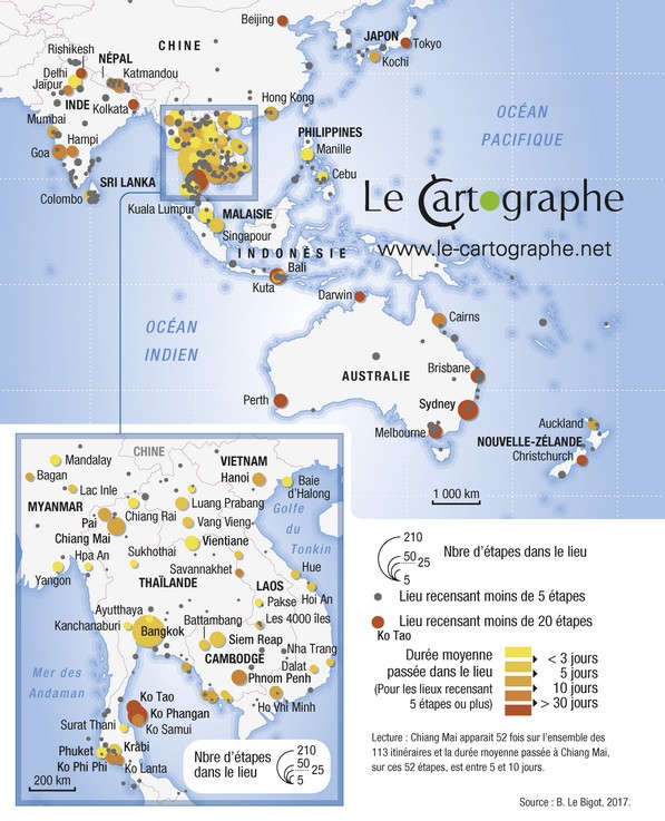 Carte : Les Touristes et backpackers en Asie du Sud-Est