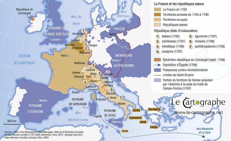 Carte : La France, les républiques sœurs et l'Europe en 1798 