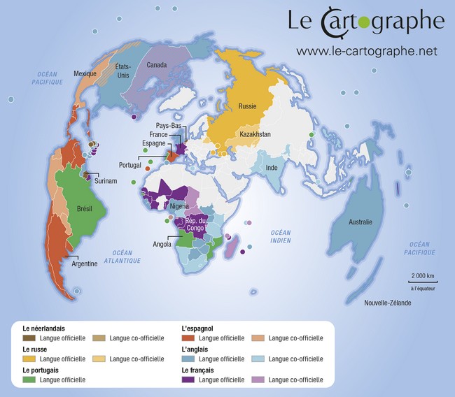 Carte : Les langues européennes en usage dans le monde
