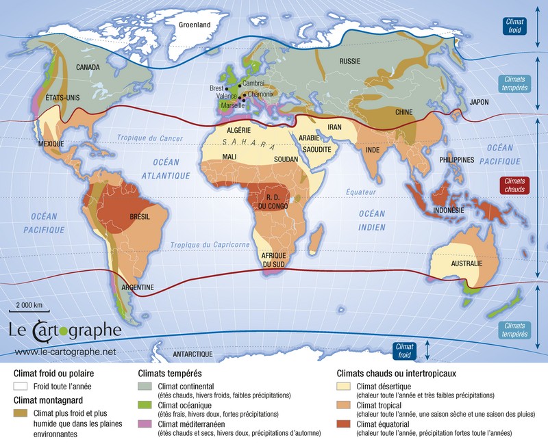 Carte : Grands Types de climats terrestres