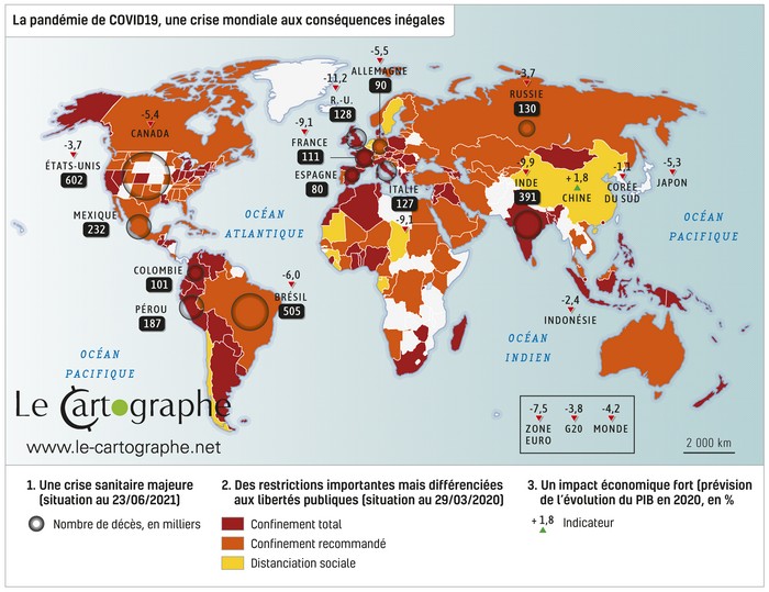 Carte : La pandémie de COVID-19 : une crise mondiale aux conséquence inégales