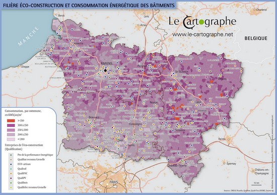 Carte : Picardie, filière éco-construction et consommation énergétique des bâtiments