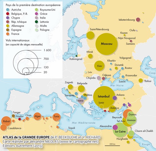 Carte : Les premières destinations européennes du transport aérien