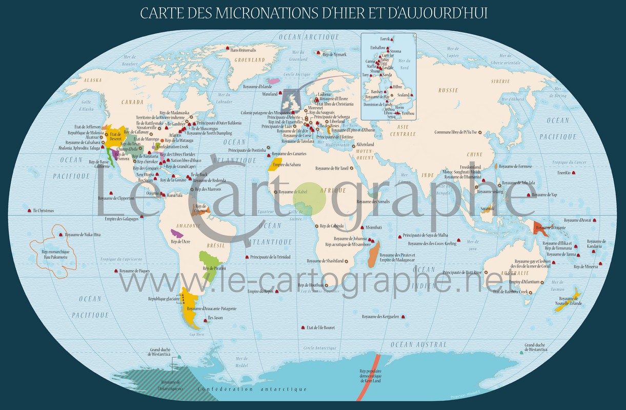 Carte des micronations d'hier et d'aujourd'hui