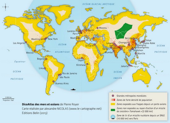 Carte : Les capacités d'action de la mer contre la terre