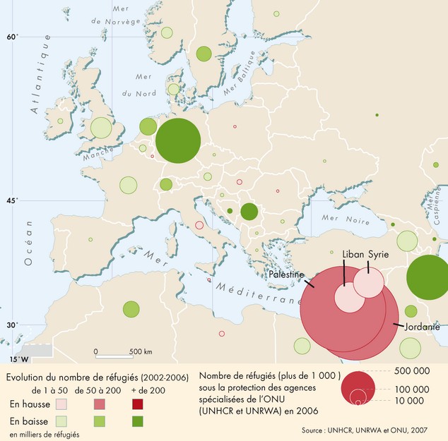 Carte : Les réfugiés dans l'Euroméditerranée en 2006 