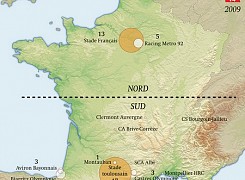 Carte du Top 14 de rugby 2009-2010